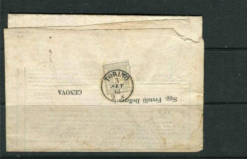 ITALY; SARDINIA 1861 classic Jounral WRAPPER/COVER Torino - Genova