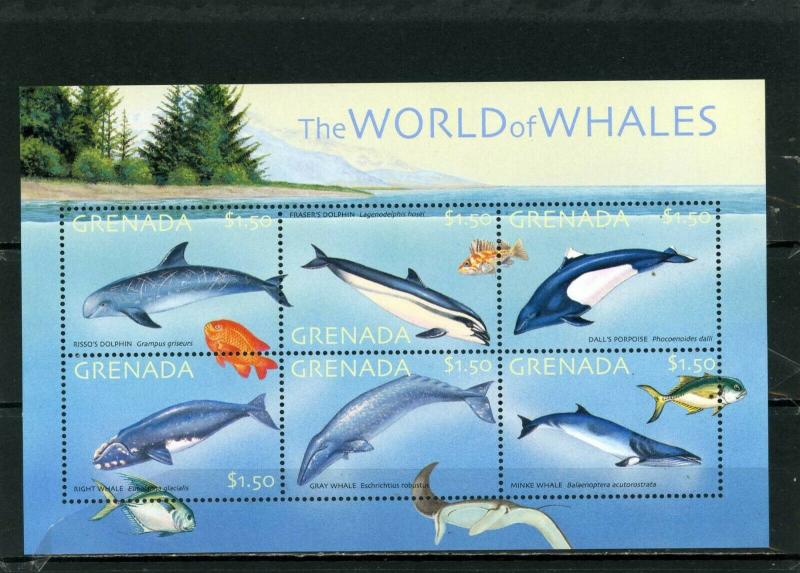 GRENADA 2001 Sc#3184 MARINE MAMMALS/WHALES SHEET OF 6 STAMPS MNH 