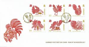 Guernsey 2017 FDC Year of Rooster 6v Set Cover Chinese Lunar New Year Stamps