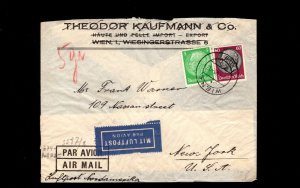 Germany WWII Judaica Vienna Sara Cover Air Mail Censored To USA 1941 7g