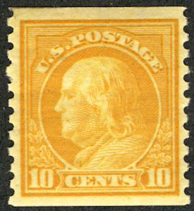 US #497 SCV $300. 10c Franklin, SUPERB mint never hinged, perfectly centered,...