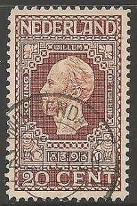 NETHERLANDS SG219 1913 20c BROWN FINE USED