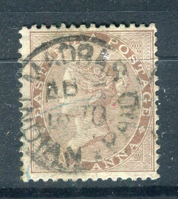INDIA; 1860s classic QV issue fine used 1a. value + Madras POSTMARK