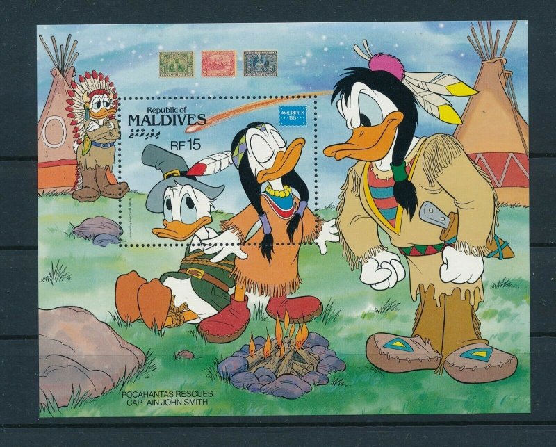 [35973] Maldives 1986 Disney Pocahantas rescues captain Smith MNH