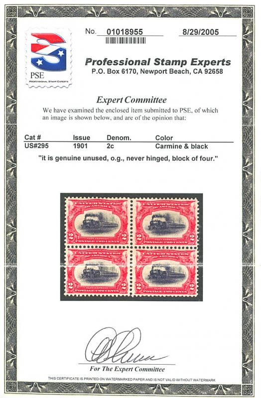 U.S. #295 MINT Block OG NH with PSE Cert