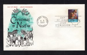 Canada #502  (1969 5c Christmas) Cole-A cachet FDC unaddressed