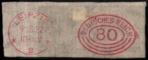 1922 Germany Meter Mail 80 Pfennig Leipzig Cancel March 9, 1922
