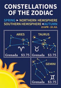 Grenada 2013 - Space - Constellations - Sheet of 3 Stamps - Scott #3904 - MNH