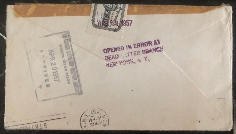 1957 Peoria IL USA Opened In Error Airmail Cover To New York USA Victory Stamp