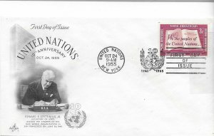 UN #35,36, 37 & 38  10th Aniversary complete set of  FDC  CV$27.50