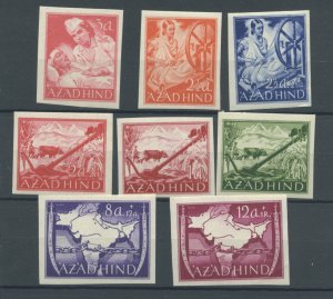 India - Azad Hind 8 different imperf cgs (1