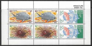New Zealand Scott B105a MNH Health Semi Postal Miniature Sheet of 1979, fish