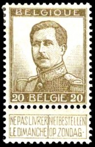 Belgium Sc #96 MH-OG With Tab 1912 Olive Green King Albert 1