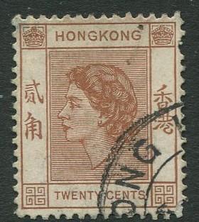 Hong Kong -Scott 188 - QEII Definitive -1954 - Used - Single 20c Stamp