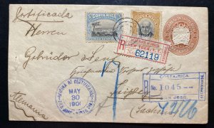 1900 San Jose Costa Rica Stationery Registered Cover to Leipzig Germany