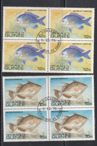 Guinea # 805-806, Fish, High Values in Blocks of Four, Used CTO