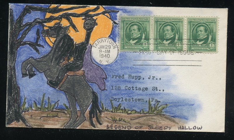 US 859 Washington Irving Famous American Kate Hayden HC cachet FDC ADDR 