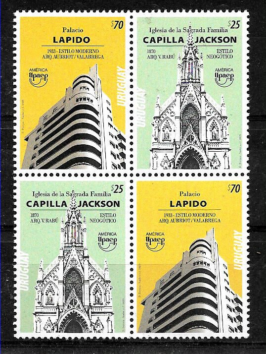 URUGUAY 2020 UPAEP ARCHITECTURE BLOC OF 4 (/2SETS PAIR) MNH