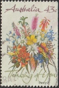 Australia #1193var. 1990 43c Thinking of You Flowers  USED-Fine-NH.