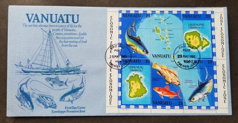 *FREE SHIP Vanuatu Economic Zone 1983 Fish Fishing Boat Island Marine Food (FDC)