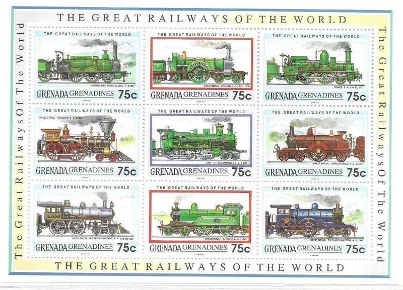 1992  GRENADINES OF GRENADA  -  SG.  1441 / 1449  - RAILWAYS OF THE WORLD - MNH