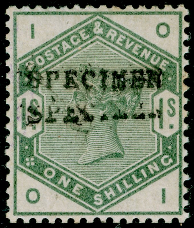 SG196s, 1s dull green, M MINT. Cat £375. SPECIMEN. DOUBLE OVERPRINT. OI