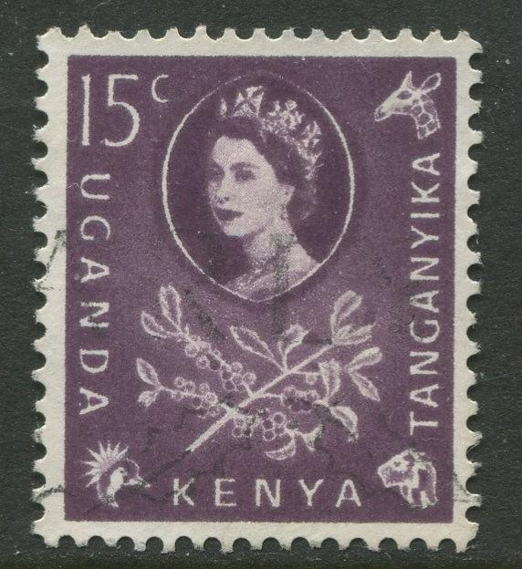 Kenya & Uganda - Scott 122 - QEII Definitive -1960 - Used - Single 15c Stamp