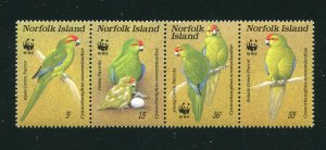 Norfolk Island 421 Green Parrot WWF Stamp Strip MNH 1987