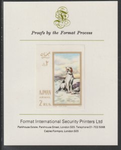 AJMAN 1968 PAINTINGS of DOGS  imperf on FORMAT INT PROOF CARD