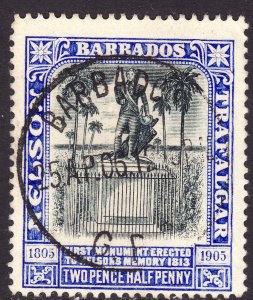 1906 Barbados Lord Nelson Monument Two half Pence issue Used Sc# 106 CV $1.50