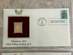 Set Of 5, 1995 First Day Cover Christmas Santa 32c Stamps W/22k Gold Replicas