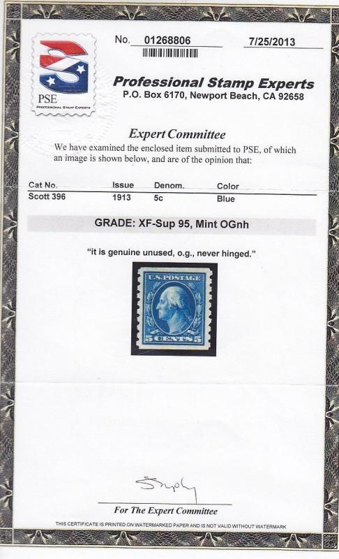 396 Superb-XF OG mint never hinged PSE cert graded 95 ! see pic !