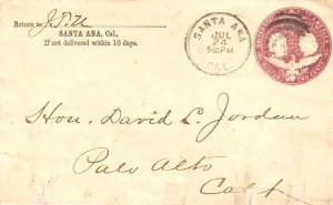 United States California Santa Ana 1893 tall oval target  2c Columbia Envelope.