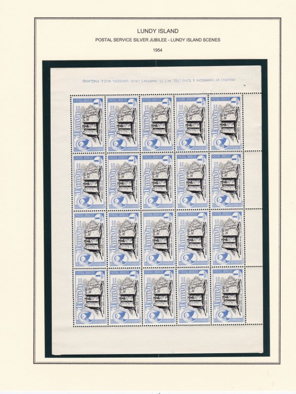 Lundy 10 Full Sheets of Low Value Stamps, some selvage damage