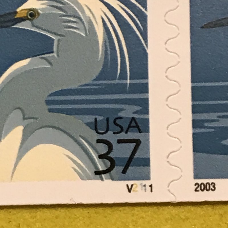US SCOTT 3829 NPC - 37¢ Snowy Egret (7) - Strip of 5 P# V2111 - XF, MNH