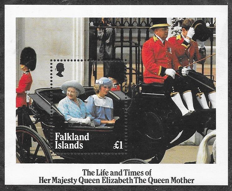 Falkland Islands  #424  Queen Mother 85th Birthday  S/S (MNH)  CV $4.50