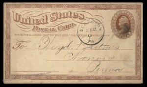 USA 1873 UX3 Used Scranton to Moscow PA Merchants Mechanics Bank 88262