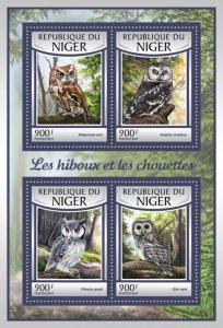 NIGER - 2017 - Owls - Perf 4v Sheet - Mint Never Hinged