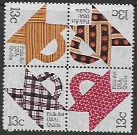 US #1745-48 MNH Block USA Folk Art - Quilts.