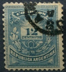 Argentina Sc#46 Used, 12c grnsh bl, Letter and Posthorn (1882)