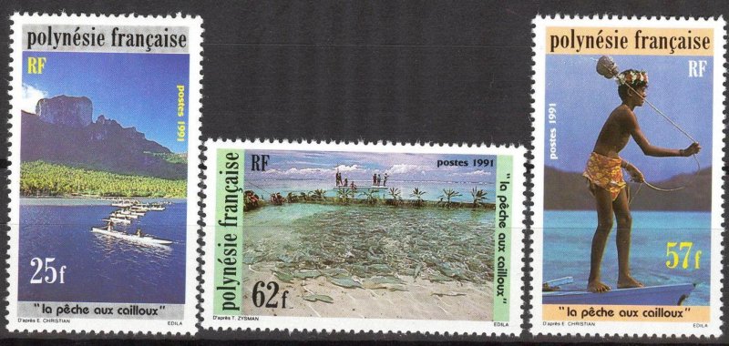 French Polynesia 1991 Fishes Fishing set of 3 MNH