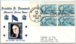 US FIRST DAY COVER IN MEMORY OF PRESIDENT Franklin Delano Roosevelt PB4 1946