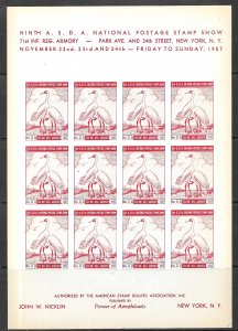 USA  1957 ASDA Stamp Show New York WHOOPING CRANE BIRDS Labels Sheet MNH 11