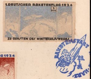Germany Rocket Mail Tied Etiquette 3 Imperf Issues Blue & Red Cancels Zucker 1h