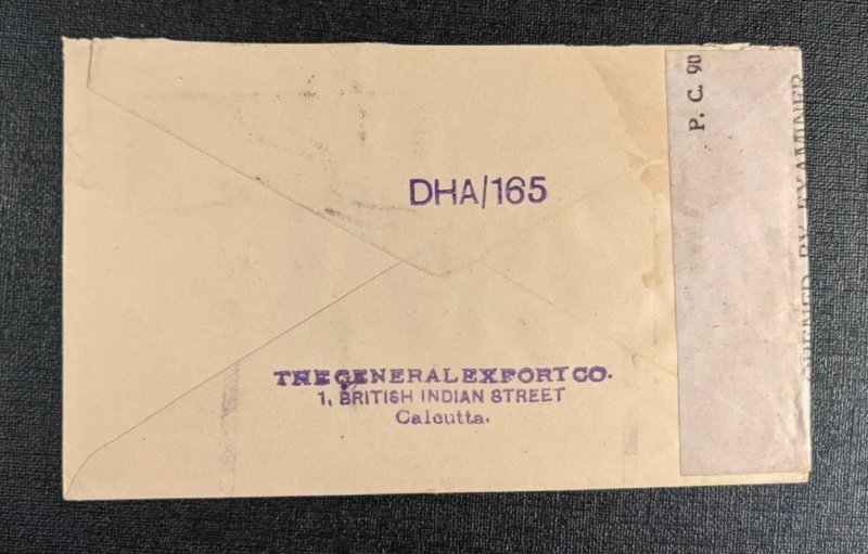 1944 Calcutta GPO India Censored Airmail Cover to Utica NY USA