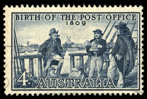 AUSTRALIA Sc 332 USED - 1959 4p -  Birth of Post Office - Postmaster I. Nichols