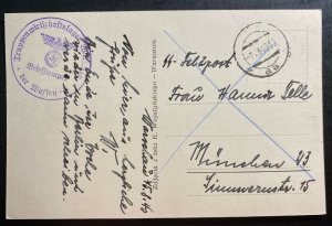 1940 Waffen SS Fieldpost Germany Stampless RPPC Postcard Cover To Munich