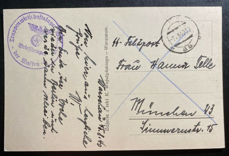 1940 Waffen SS Fieldpost Germany Stampless RPPC Postcard Cover To Munich