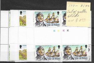 Isle of Man #177-181 MNH - Set of Gutter Blocks - CAT VALUE $8.20