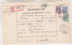 FINLAND,  Registered Parcel Card, 1915, Helsingfors to Imatra, 65p.